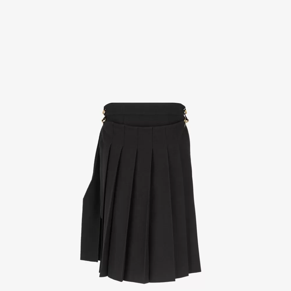 Completi>Fendi Gonna In Lana Grain De Poudre Nera