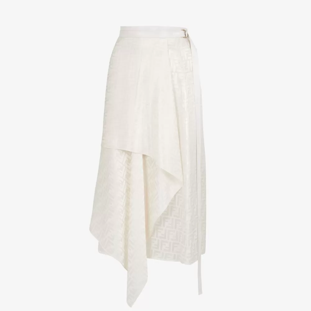 Completi>Fendi Gonna In Seta Ff Bianca