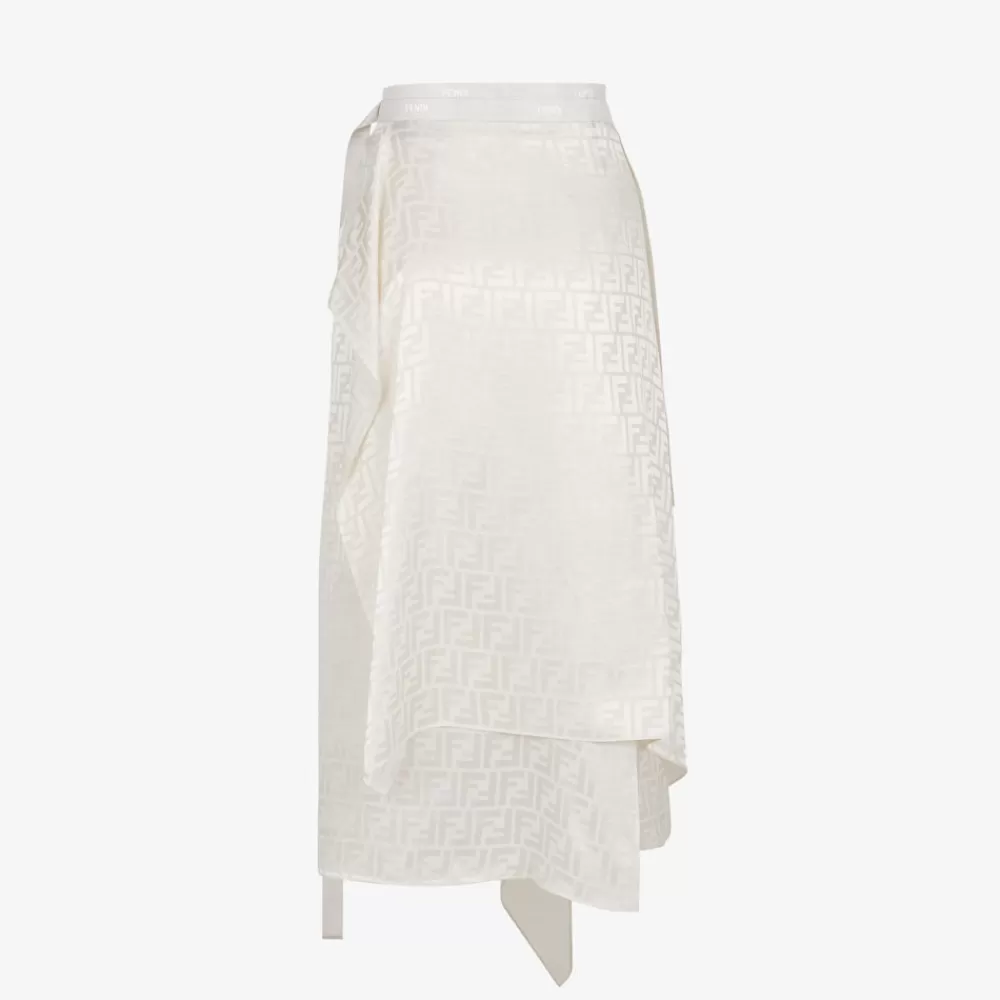 Completi>Fendi Gonna In Seta Ff Bianca