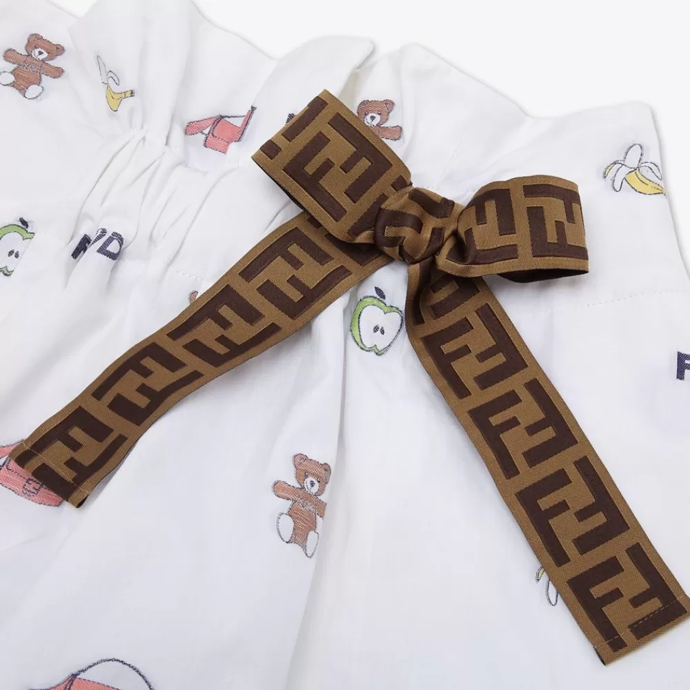 Abbigliamento>Fendi Gonna Junior In Popeline Bianco E Multicolor