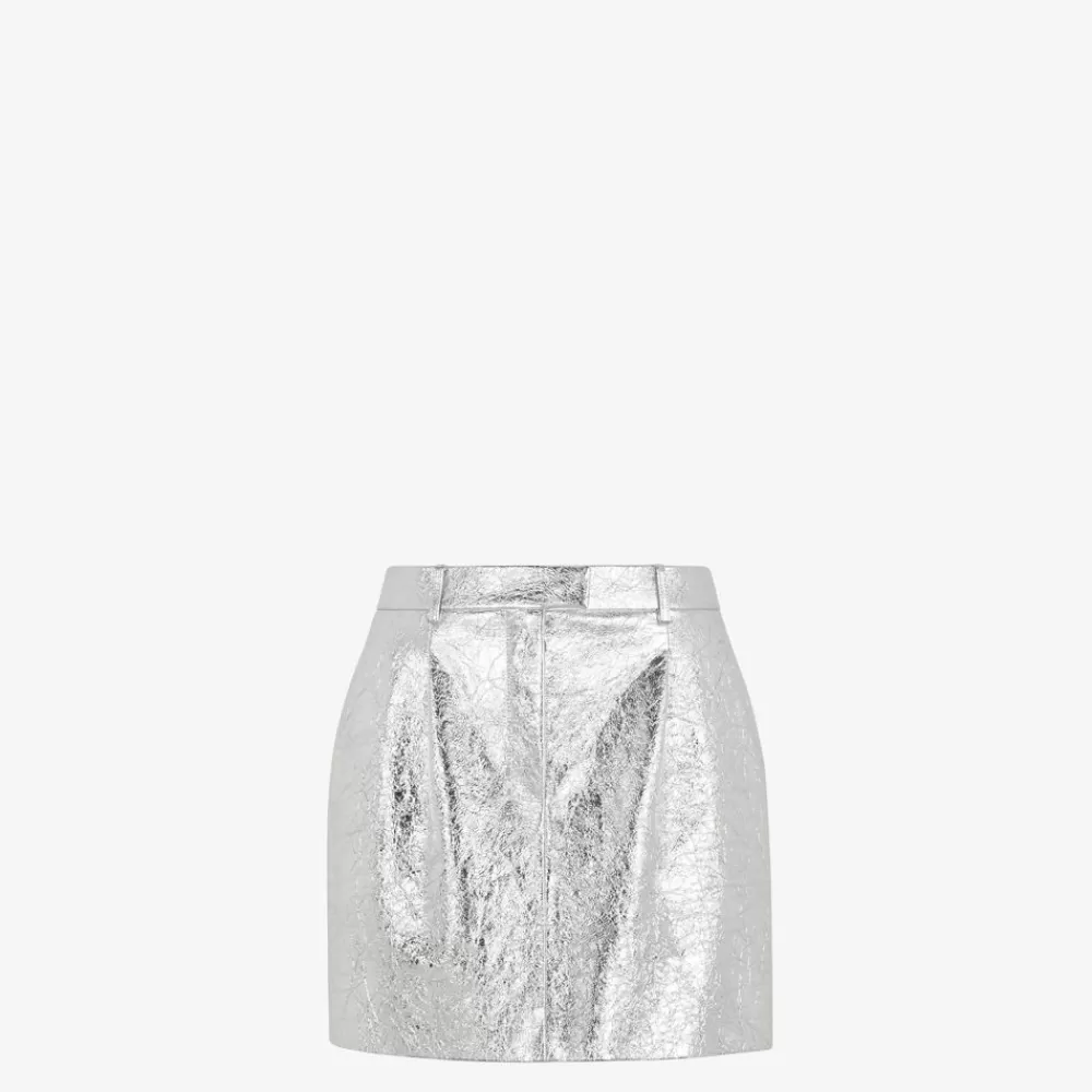 Gonne>Fendi Gonna Mini In Pelle Color Argento