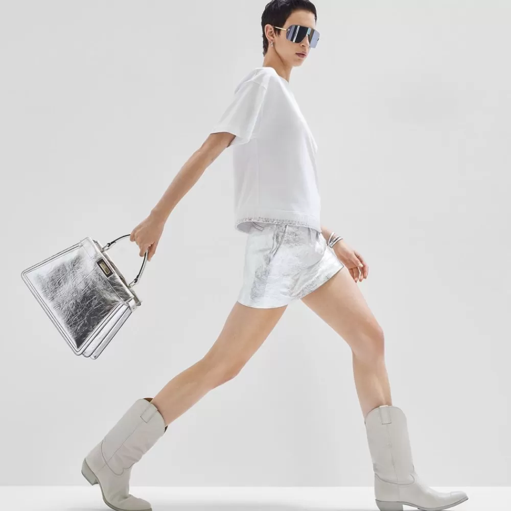 Gonne>Fendi Gonna Mini In Pelle Color Argento