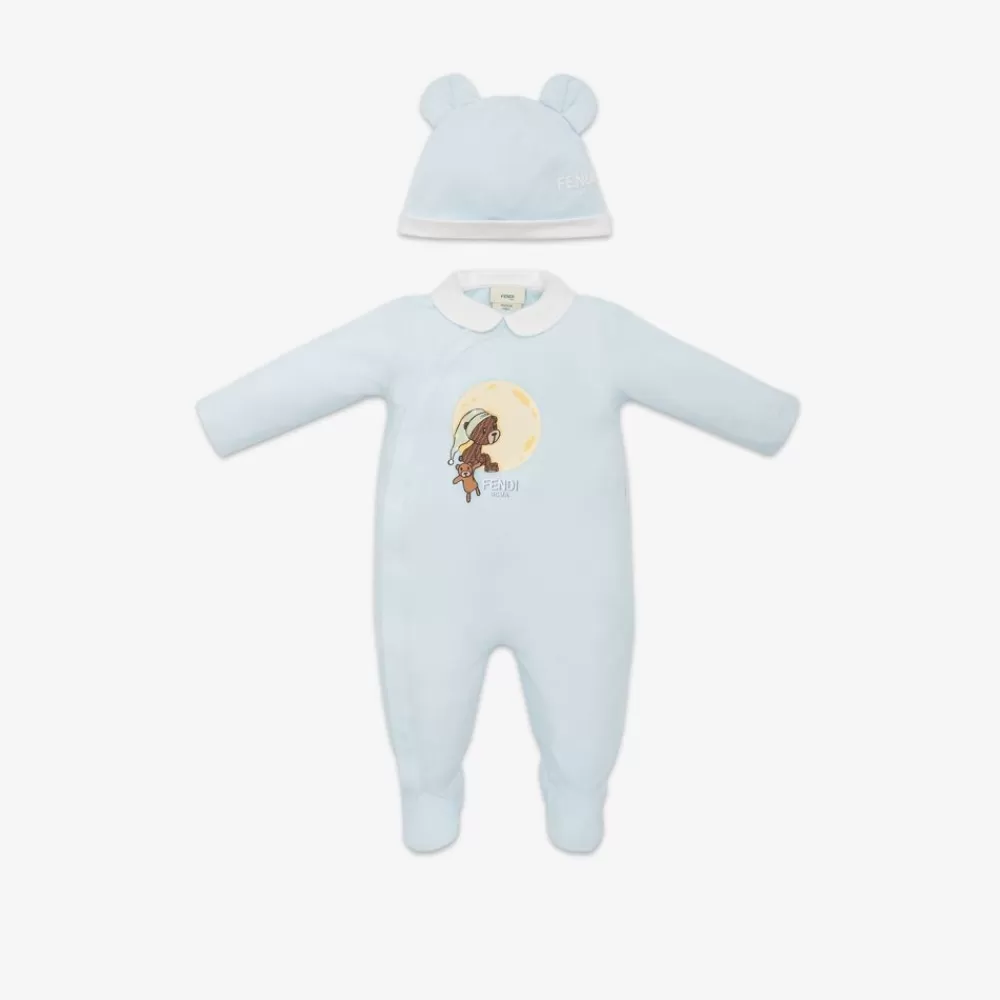 Bambina>Fendi Kit Baby In Jersey Con Stampa Celeste