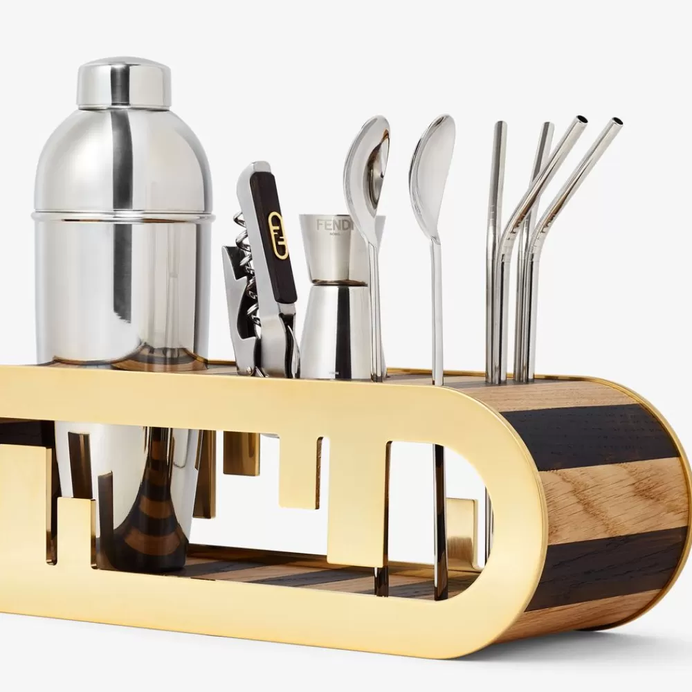 Accessori Per La Tavola>Fendi Kit Bar In Legno Pequin E Metallo Color Oro