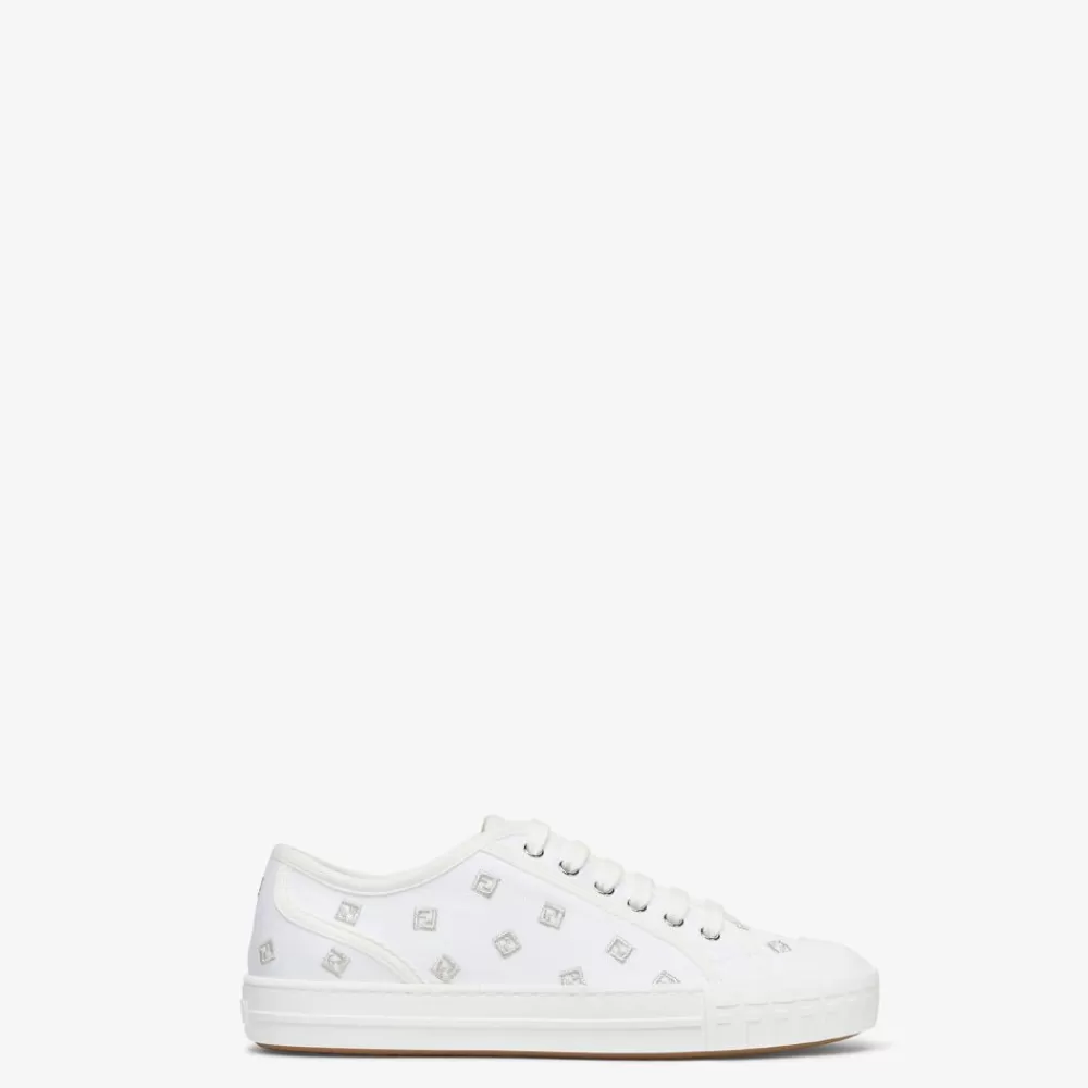 Sneakers>Fendi Low Top In Canvas Con Ricamo Argento