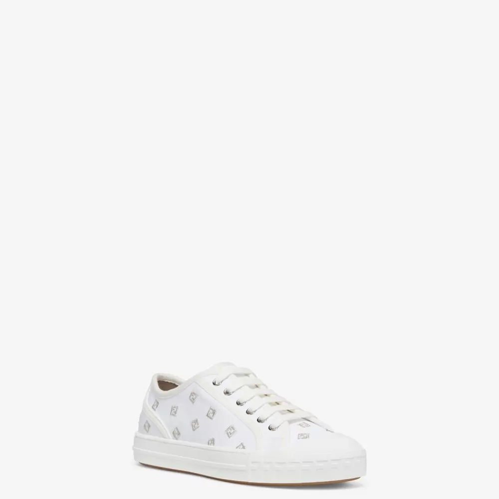 Sneakers>Fendi Low Top In Canvas Con Ricamo Argento
