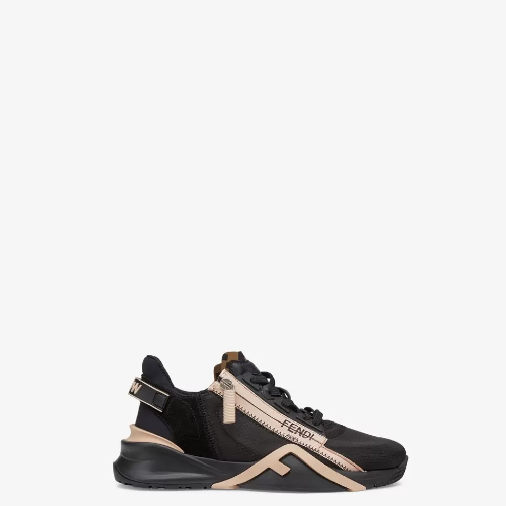 Sneakers>Fendi Low Top In Nylon E Suede Nero