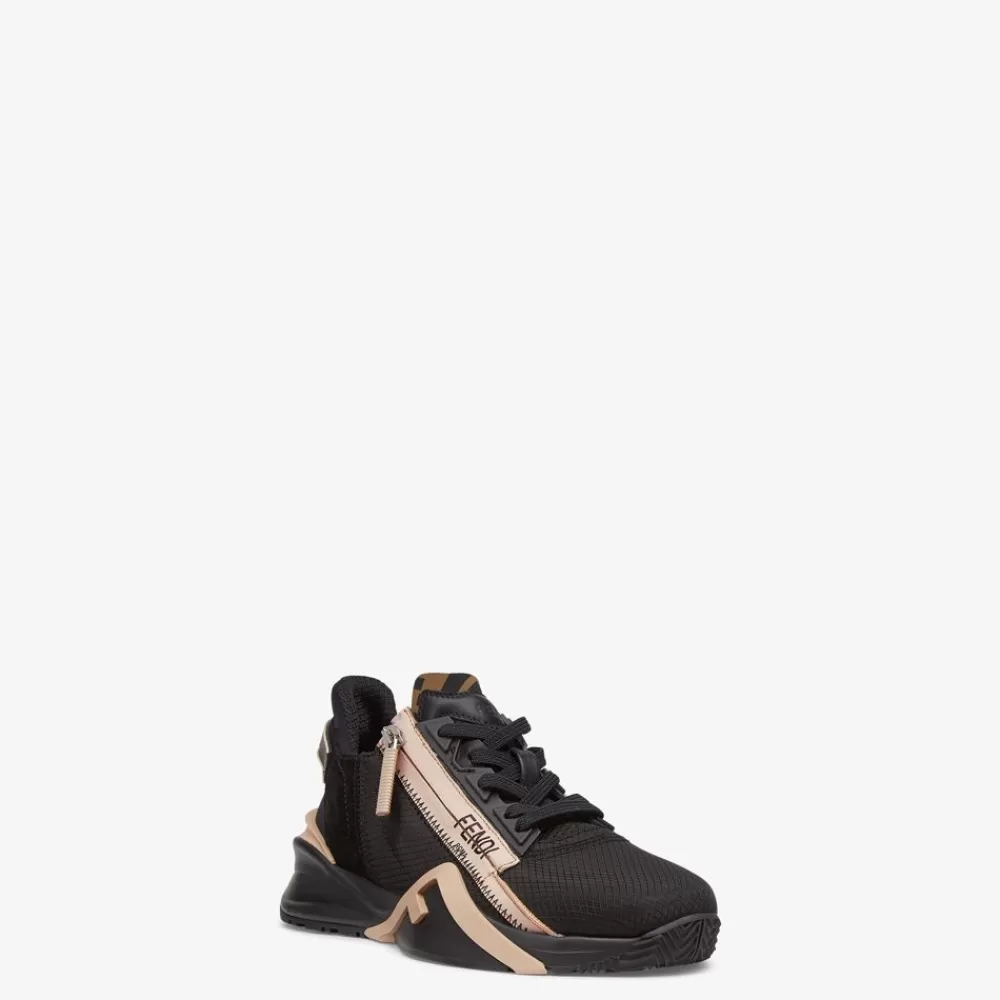 Sneakers>Fendi Low Top In Nylon E Suede Nero