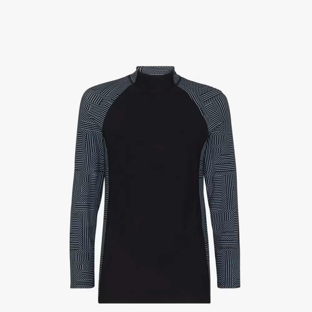 Activewear>Fendi Lupetto In Lycra® Nera E Azzurra