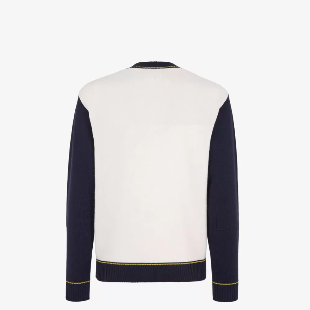 Activewear>Fendi Maglia Da Golf In Lana Bianca E Blu