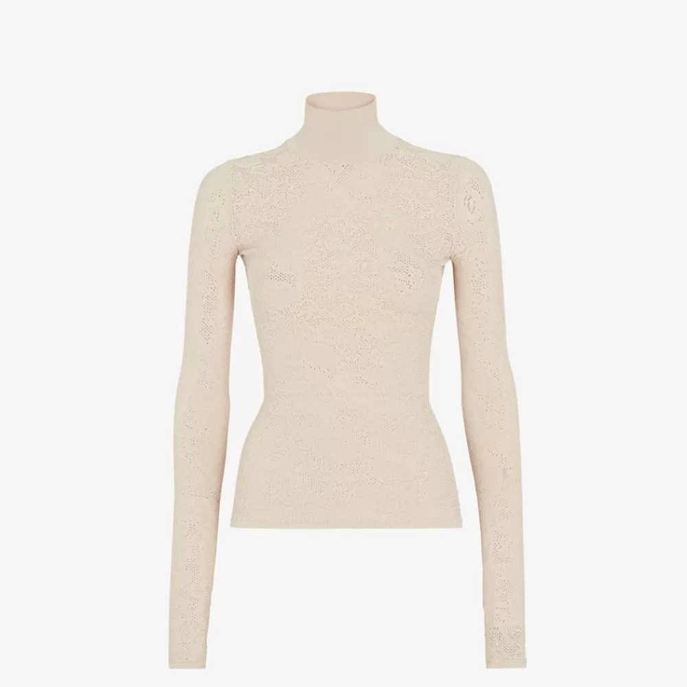 Maglieria>Fendi Maglia In Viscosa Ricamata Beige