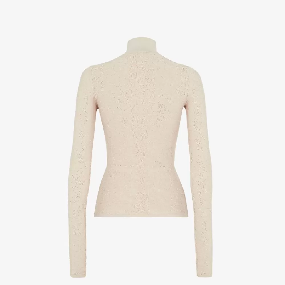 Maglieria>Fendi Maglia In Viscosa Ricamata Beige