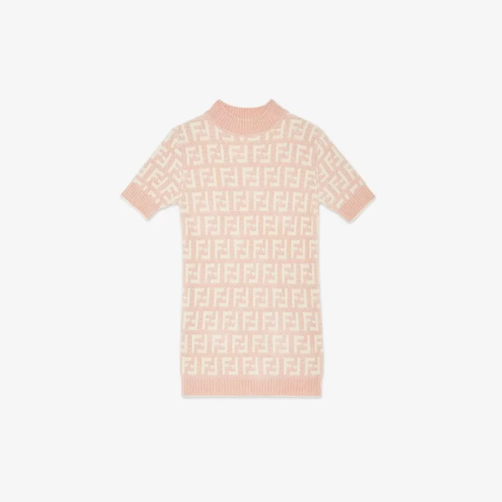 Abbigliamento>Fendi Mini Abito In Ciniglia Rosa E Crema