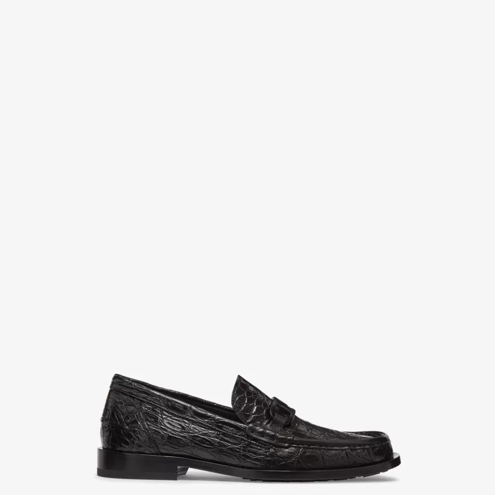 Mocassini>Fendi Mocassino In Caimano Nero