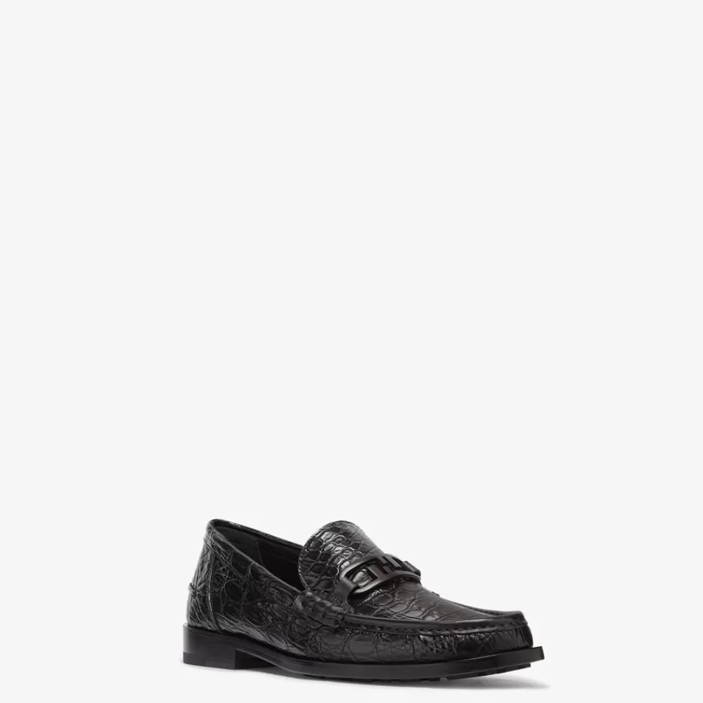 Mocassini>Fendi Mocassino In Caimano Nero