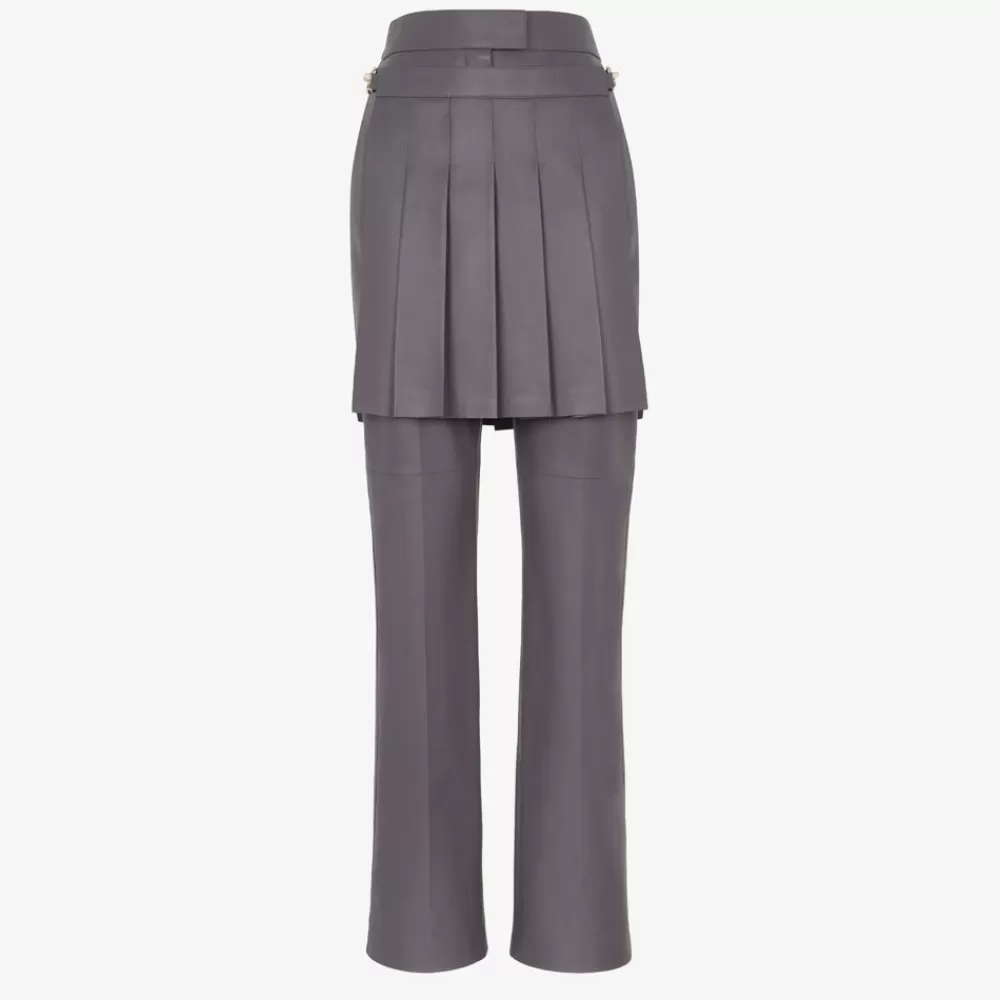 Pantaloni E Shorts>Fendi Pantalone In Nappa Grigia