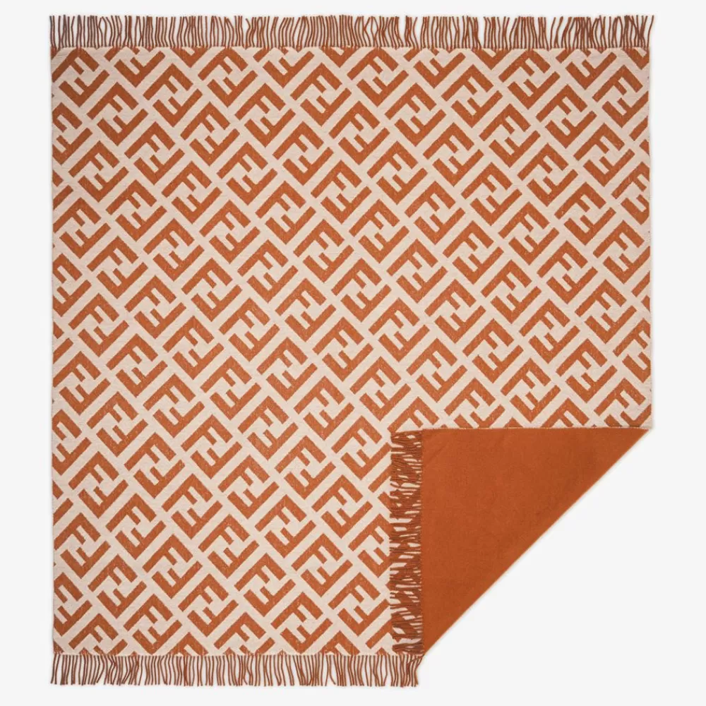 Accessori In Tessuto>Fendi Plaid In Cashmere Beige E Rosso Mattone