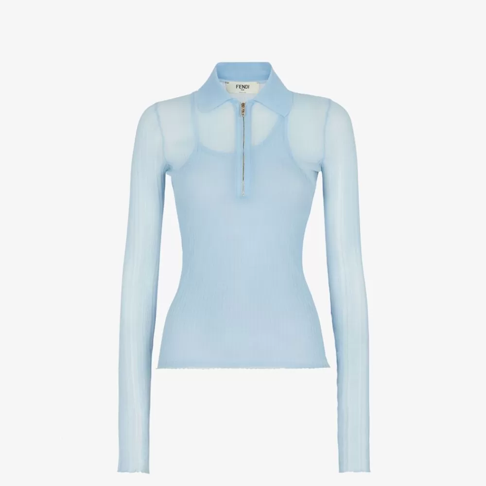 Maglieria>Fendi Polo In Seta Azzurra