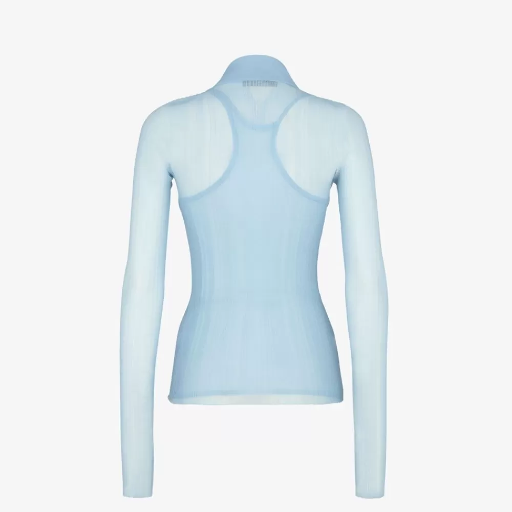 Maglieria>Fendi Polo In Seta Azzurra