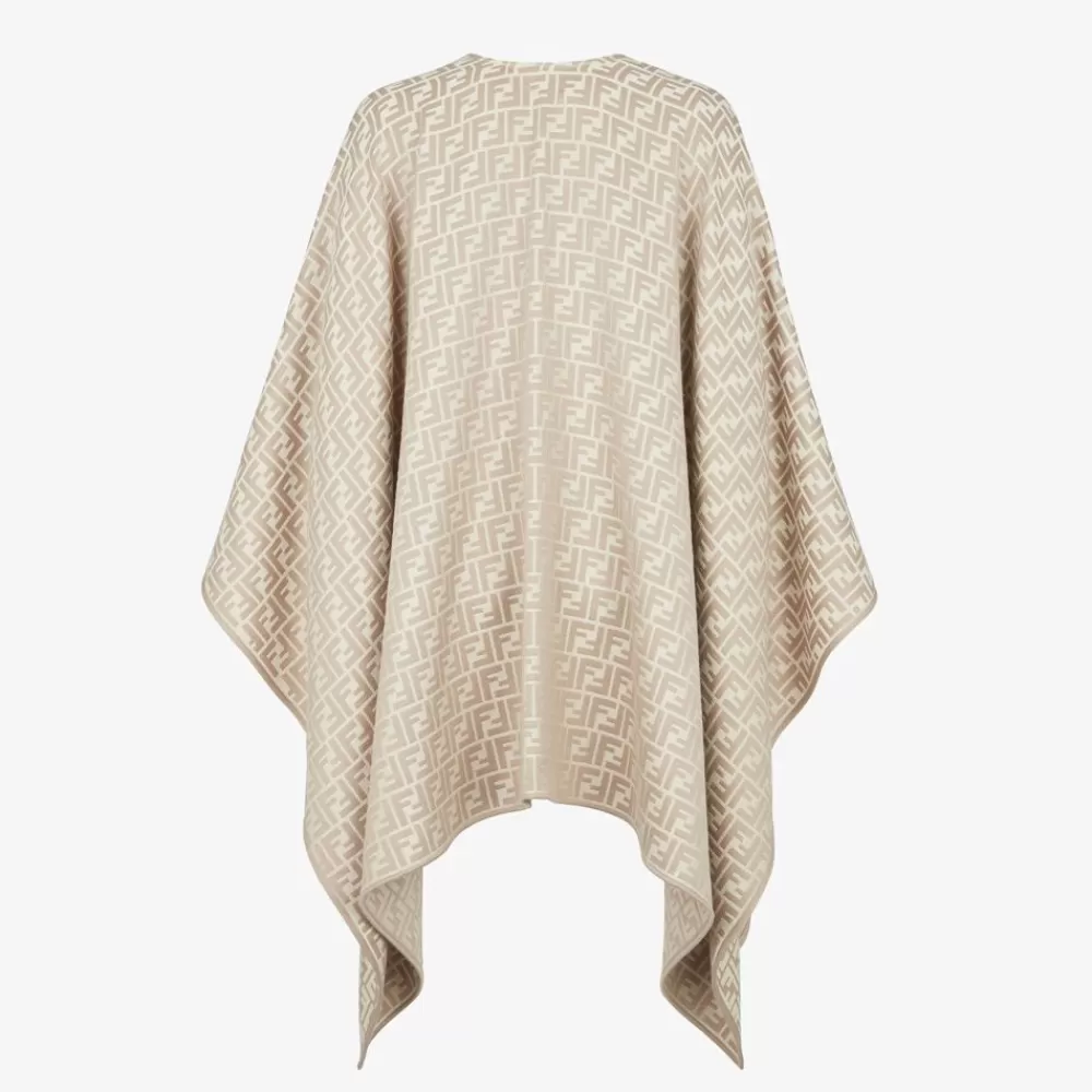 Sciarpe E Poncho>Fendi Poncho In Lana E Seta Grigia