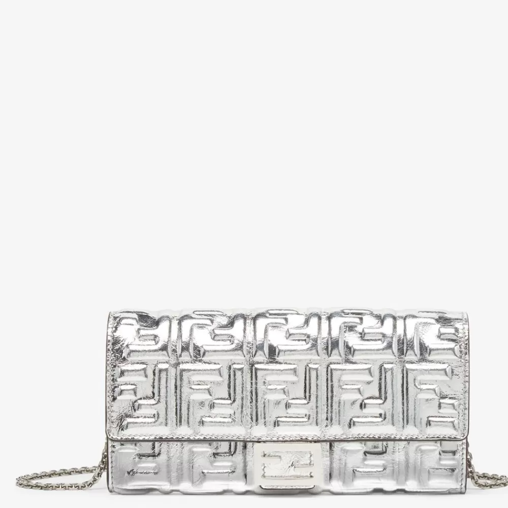 Portafogli Con Catena>Fendi Portafoglio In Pelle Color Argento