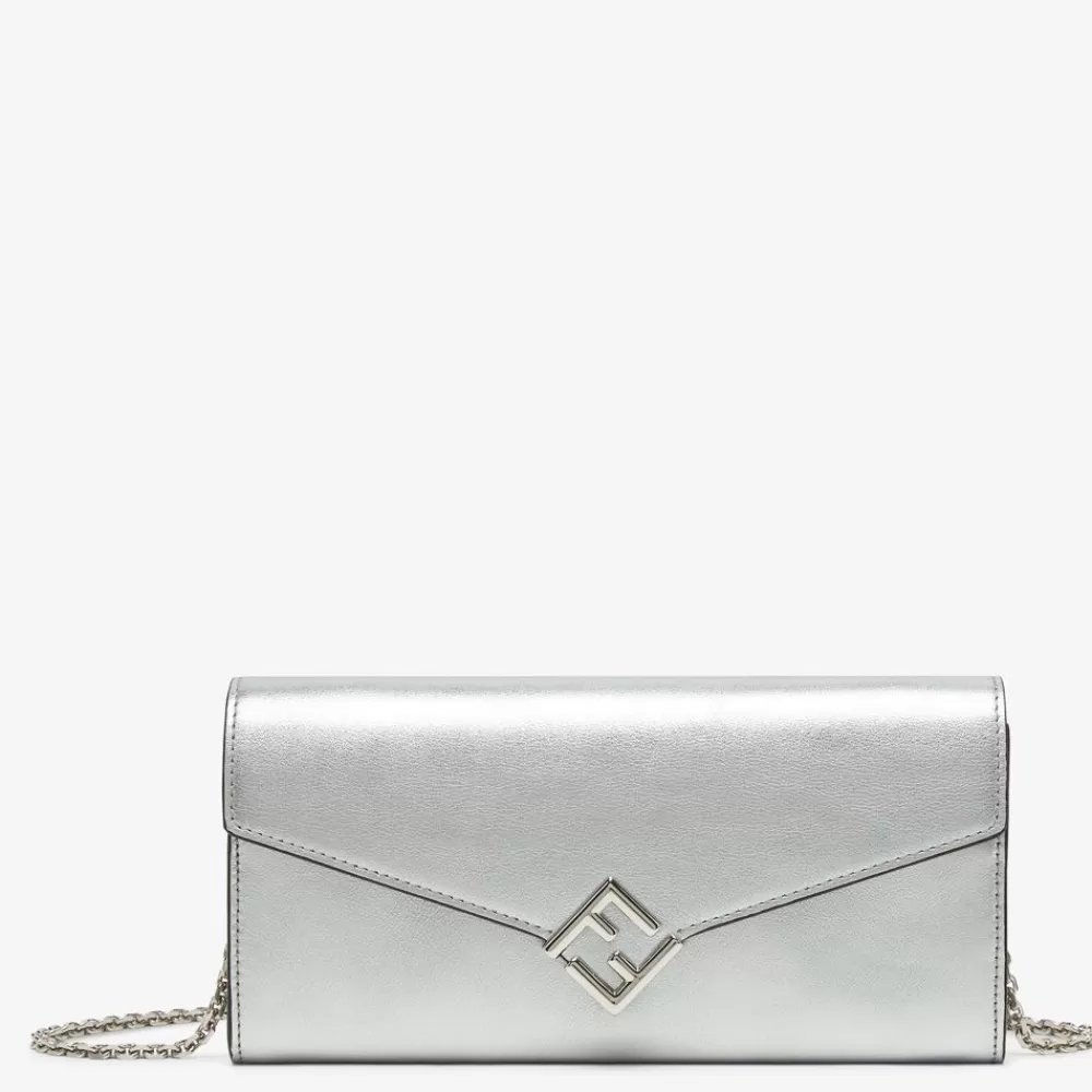 Portafogli Con Catena>Fendi Portafoglio In Pelle Laminata Argento