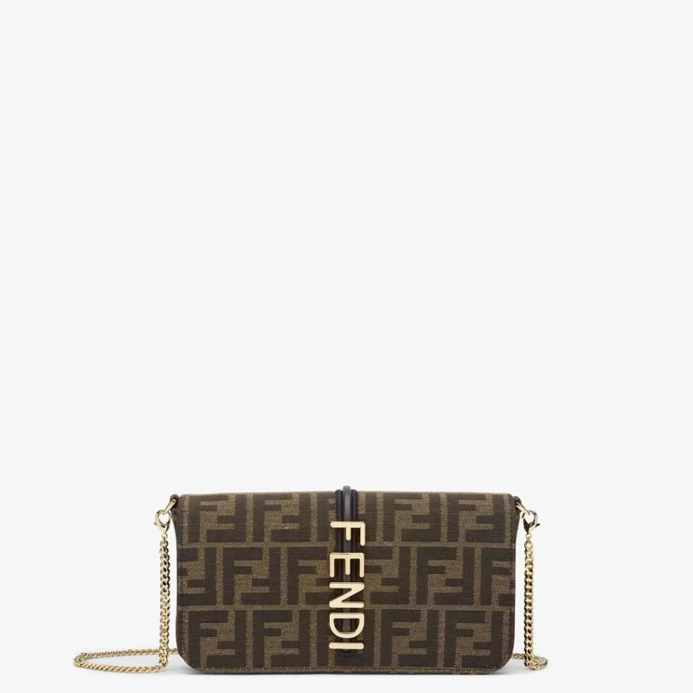Portafogli Con Catena>Fendi Portafoglio In Tessuto Ff Marrone