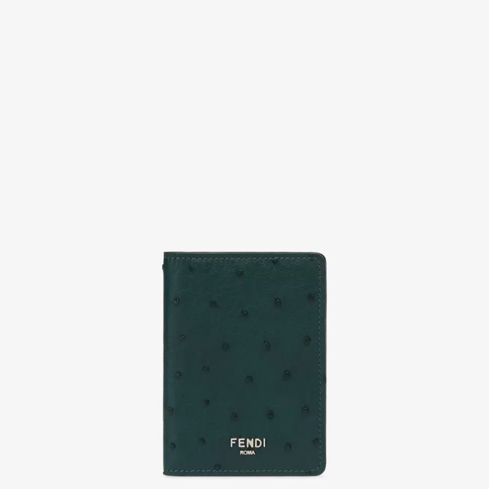 Portacarte>Fendi Portatessere In Struzzo Verde