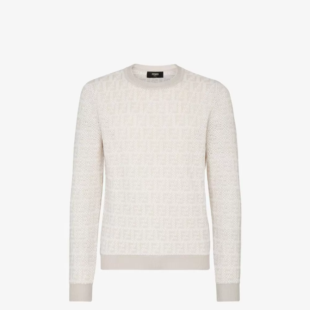 Maglieria>Fendi Pullover In Maglia Ff Beige