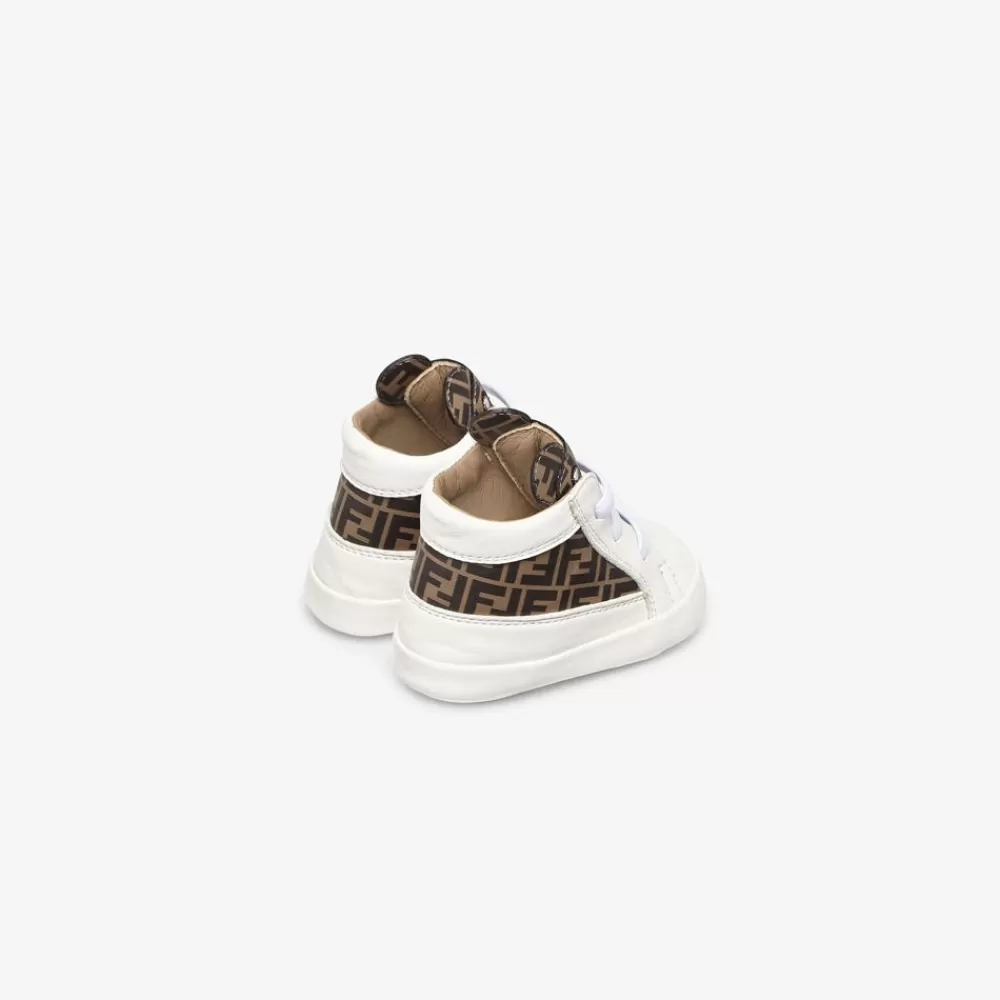 Bambina>Fendi Scarpine Baby In Nappa Bianche E Logo Ff Tabacco