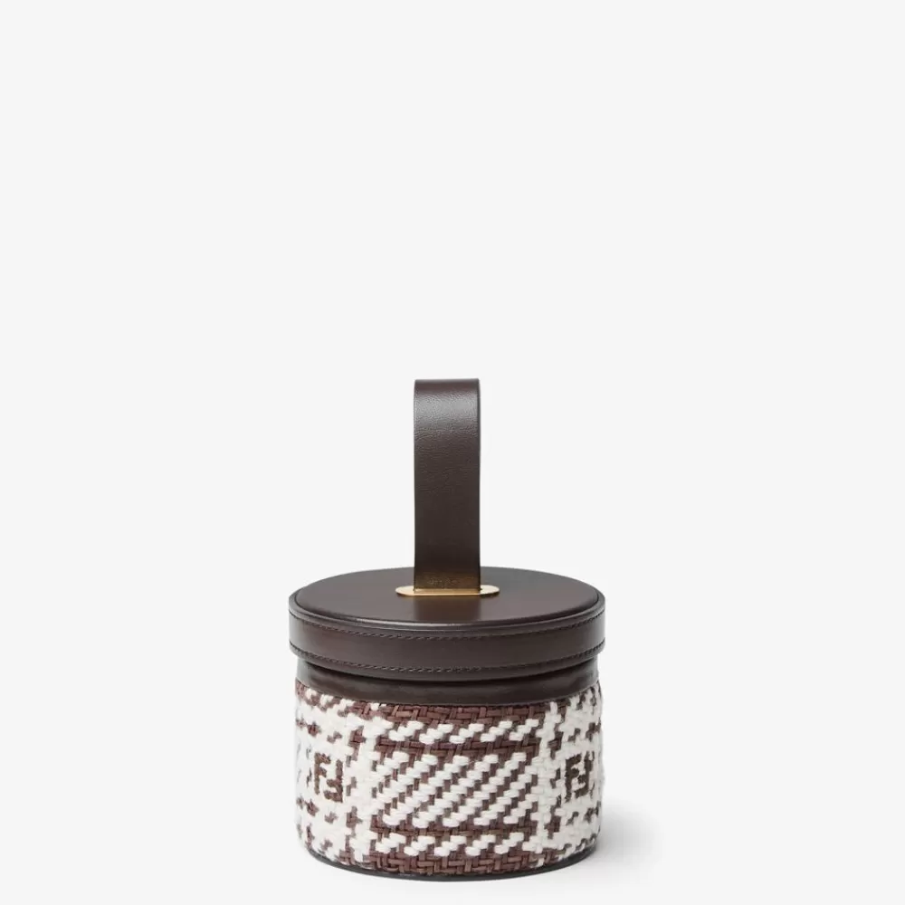 Accessori Per La Casa>Fendi Scatola Piccola In Tartan E Pelle Marrone Scuro