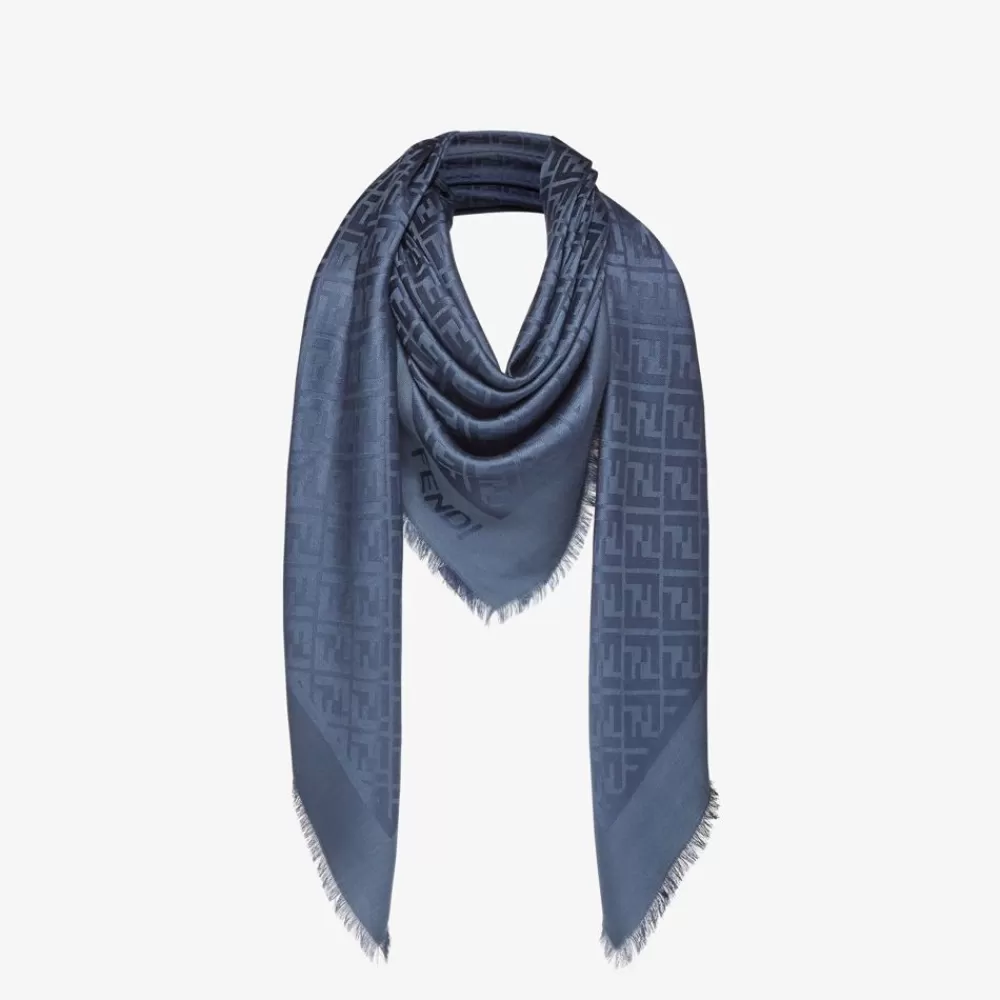 Sciarpe E Poncho>Fendi Scialle In Seta Organica E Lana Blu Scuro
