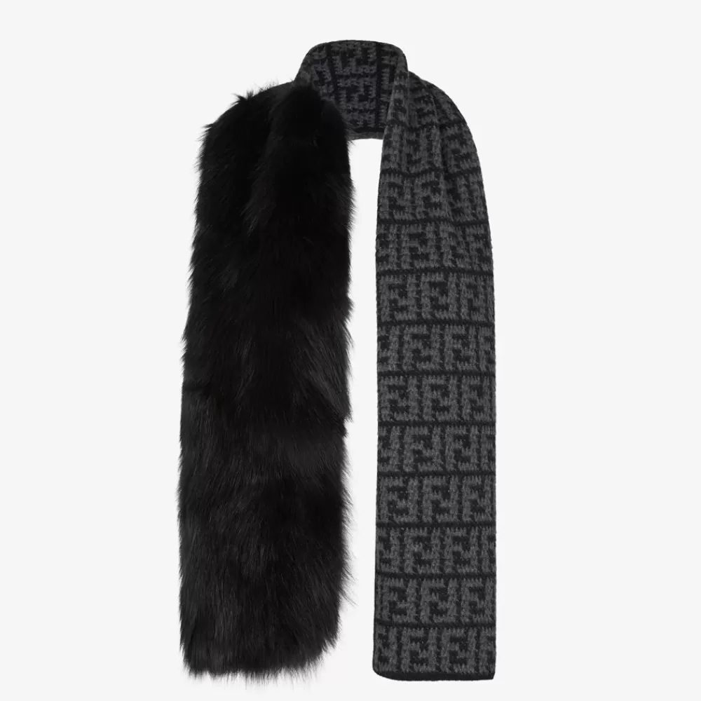 Sciarpe E Poncho>Fendi Sciarpa In Visone Nero E Lana