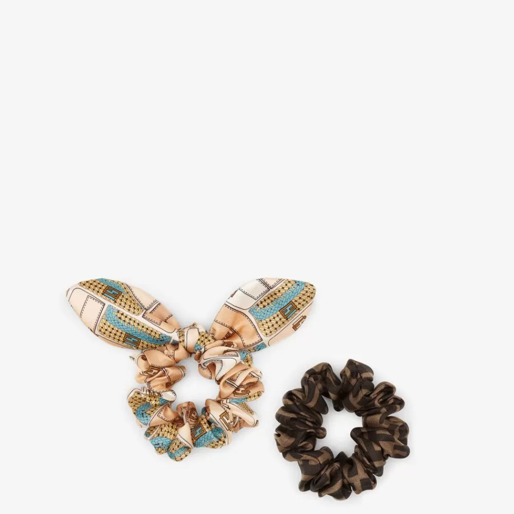 Accessori Per Capelli>Fendi Set Di Due Elastici In Seta Azzurra
