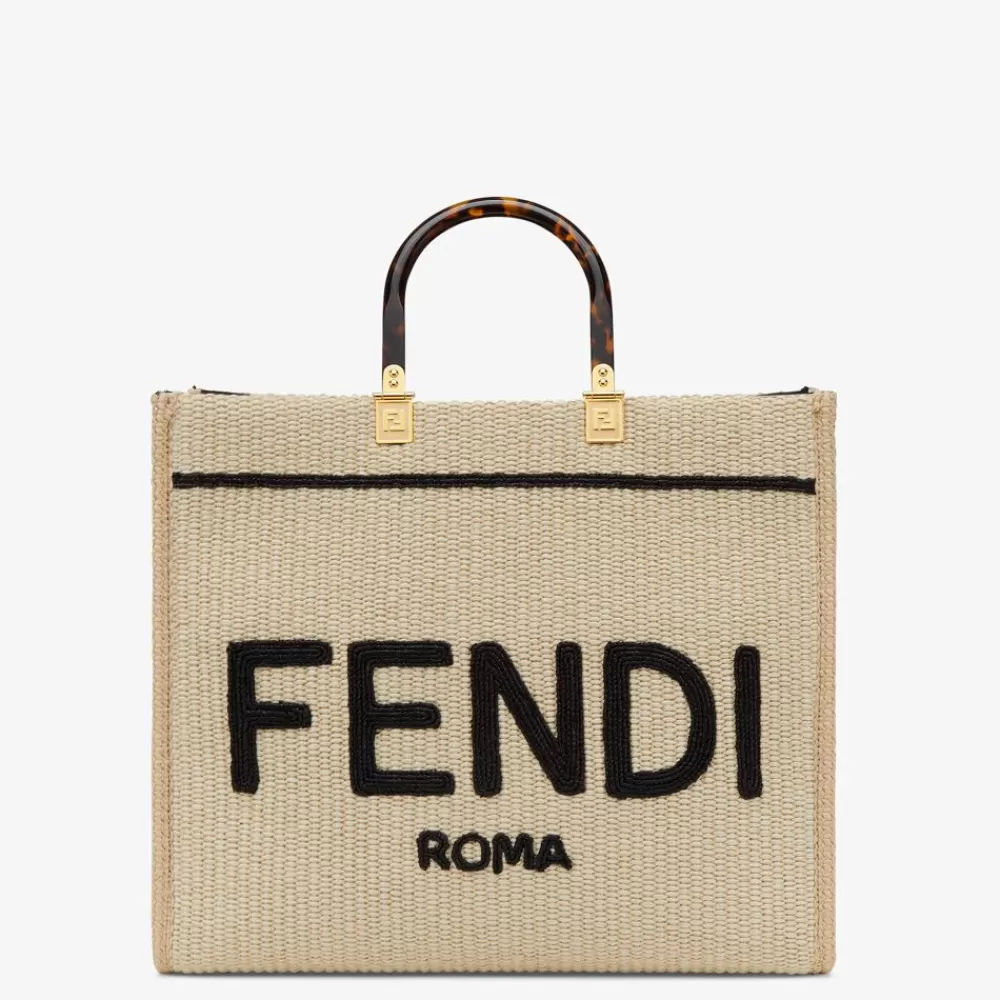 Borse Tote>Fendi Shopper In Paglia Naturale E Nera