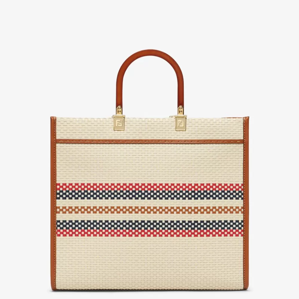Borse Tote>Fendi Shopper In Tessuto Effetto Intrecciato E Righe Multicolore