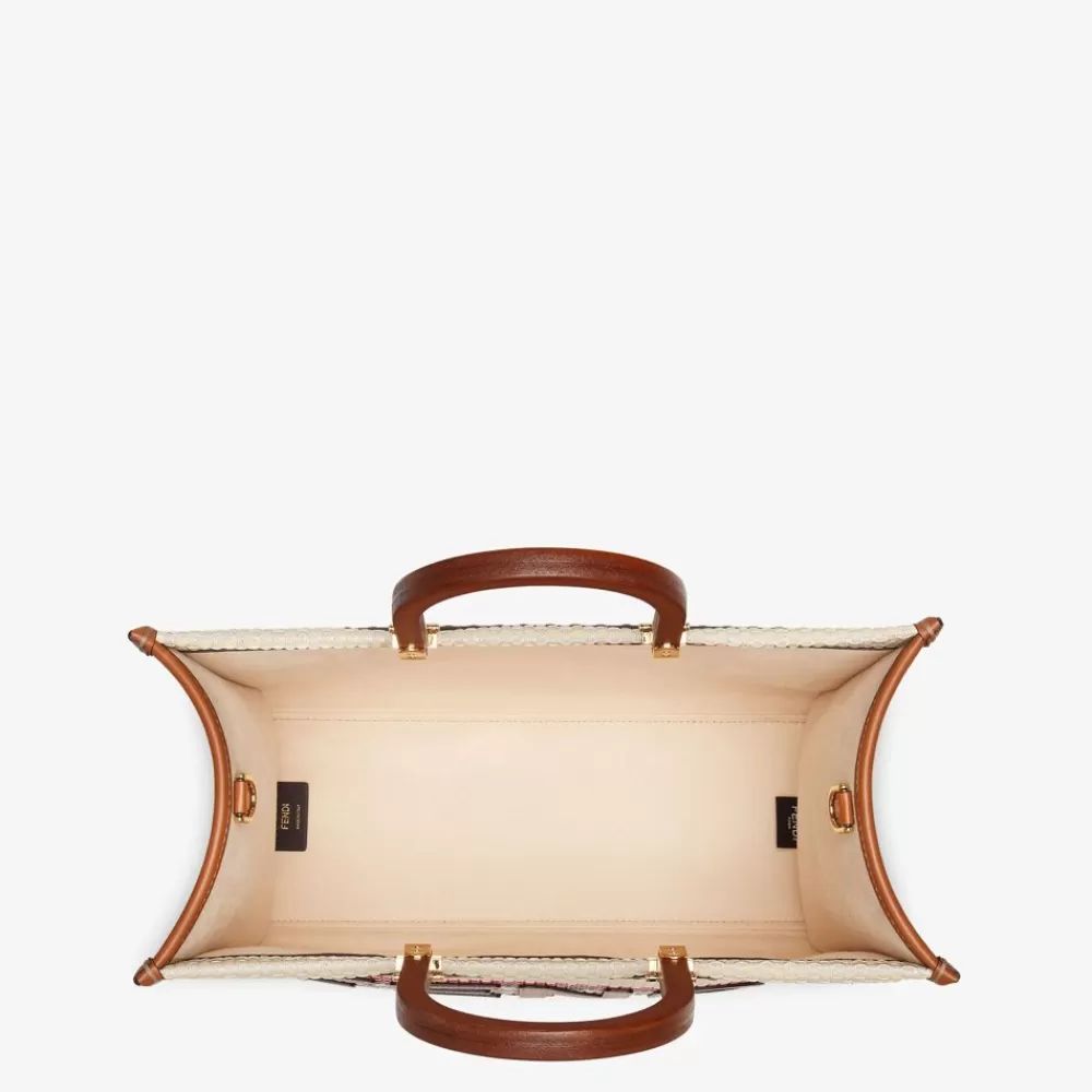 Borse Tote>Fendi Shopper In Tessuto Effetto Intrecciato E Righe Multicolore