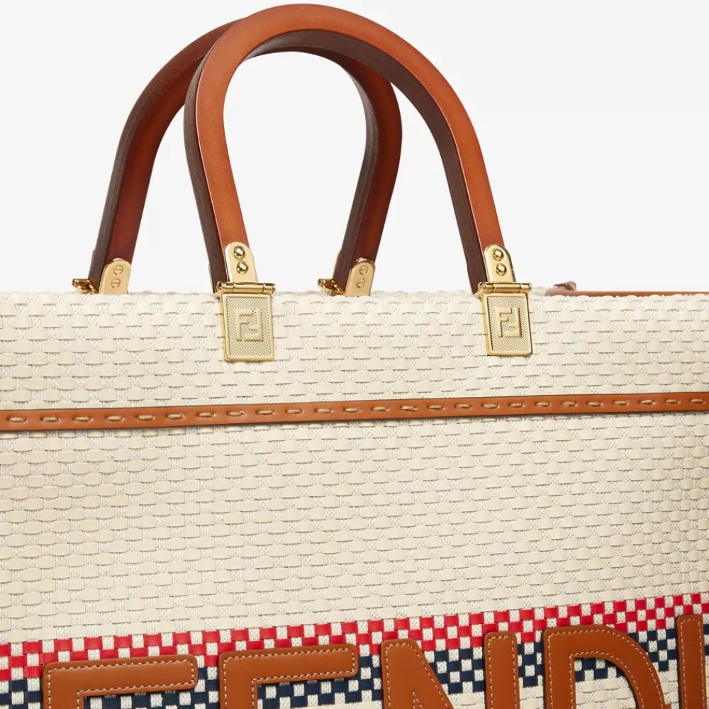 Borse Tote>Fendi Shopper In Tessuto Effetto Intrecciato E Righe Multicolore