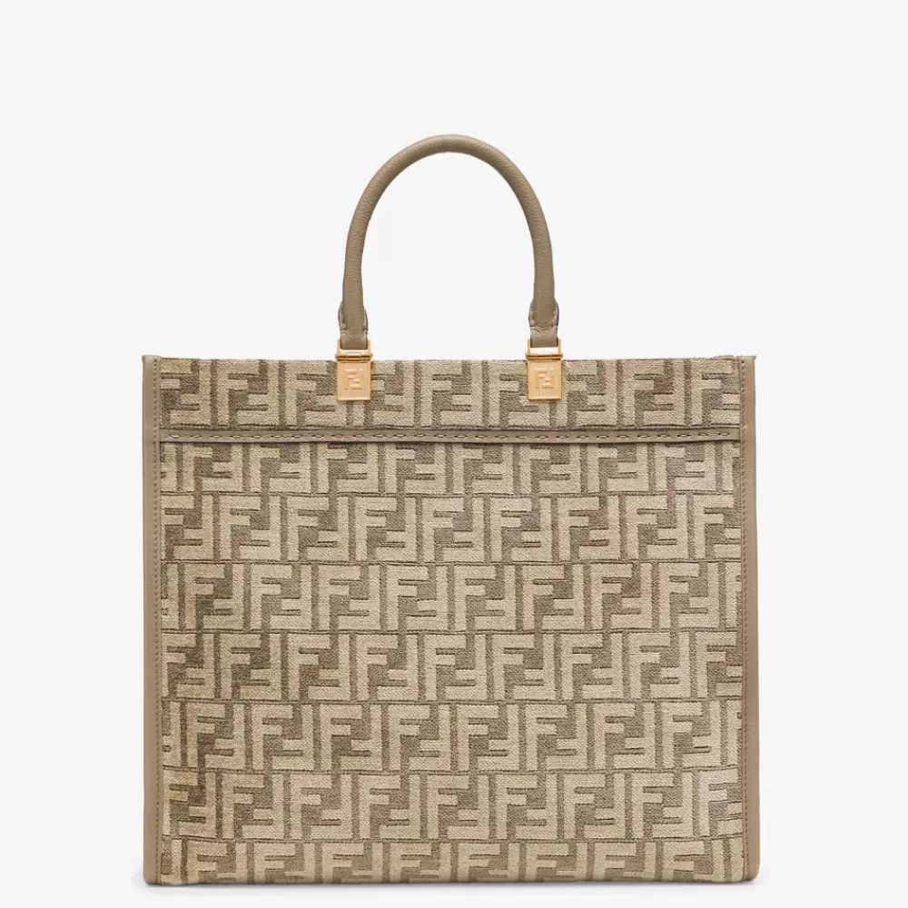 Borse Tote>Fendi Shopper In Tessuto Tapestry Tortora Con Motivo Ff