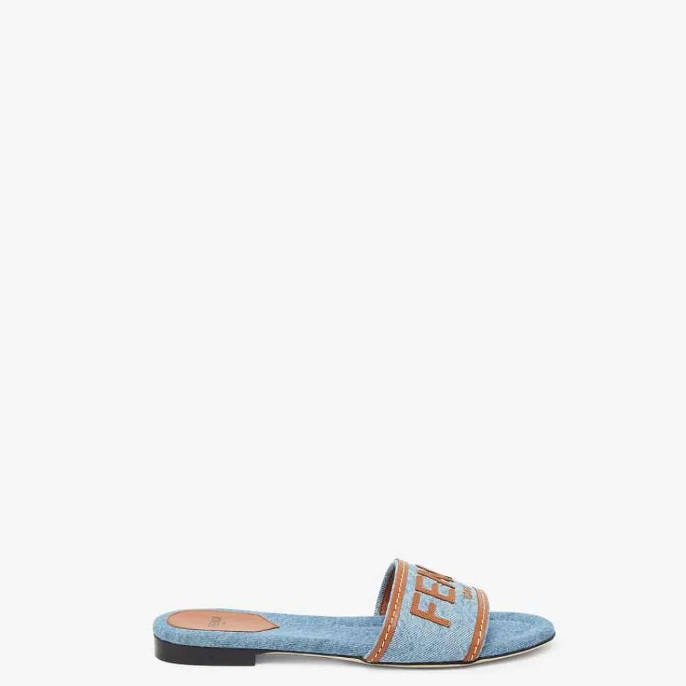 Slides E Sandali>Fendi Slide In Denim Azzurro