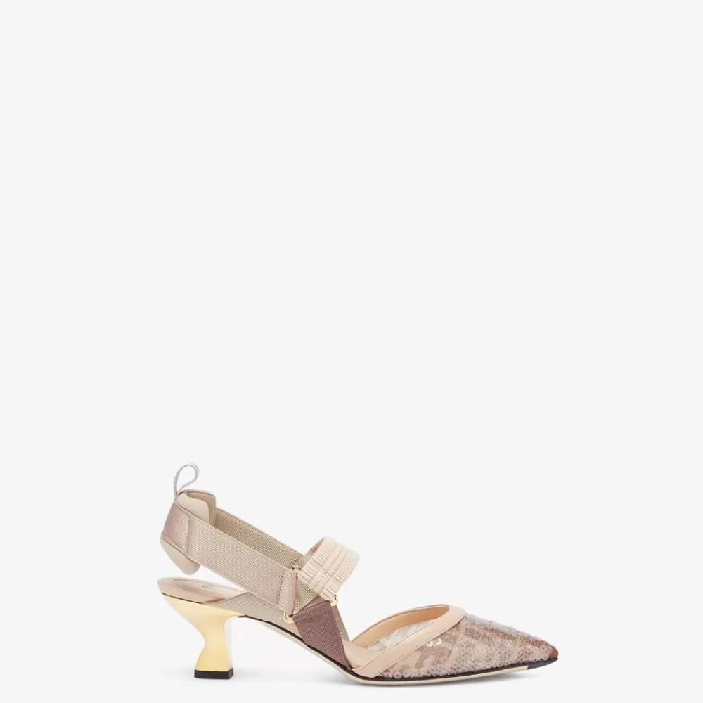 Decollete>Fendi Slingback Tacco Medio In Rete Rosa