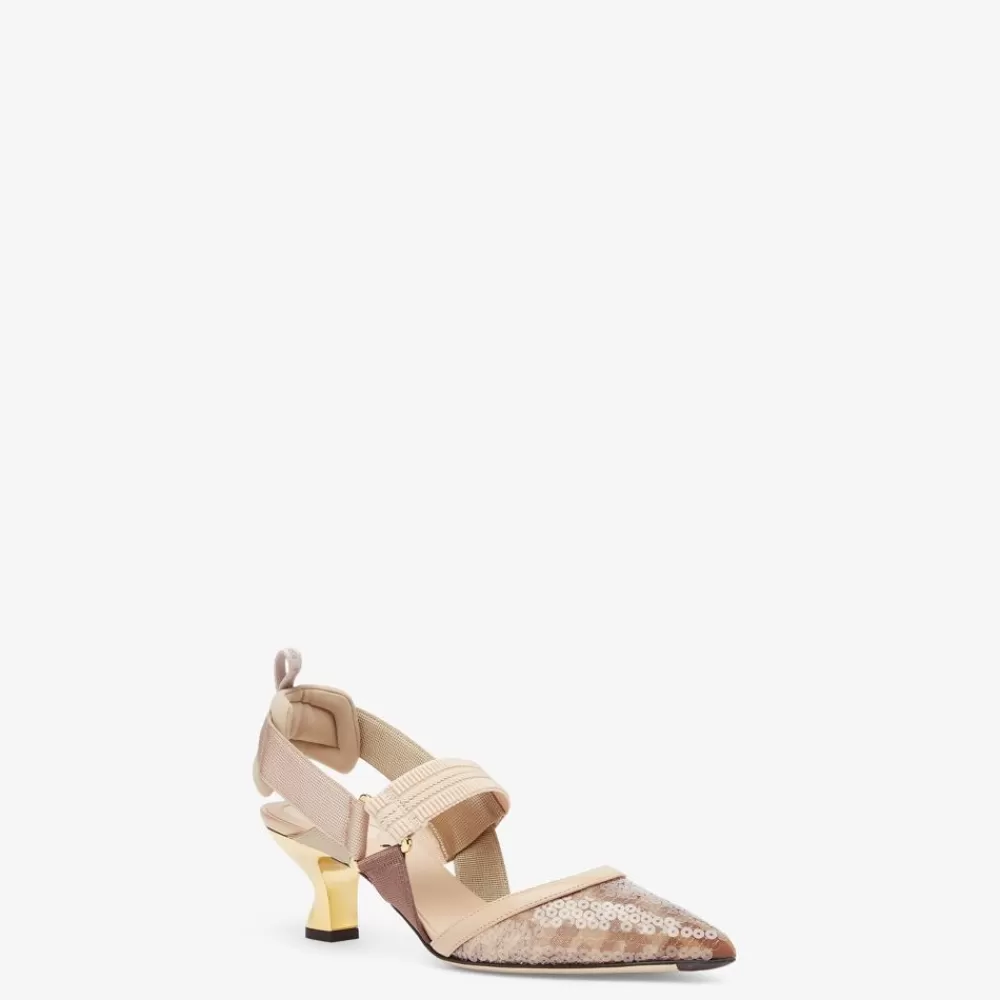 Decollete>Fendi Slingback Tacco Medio In Rete Rosa
