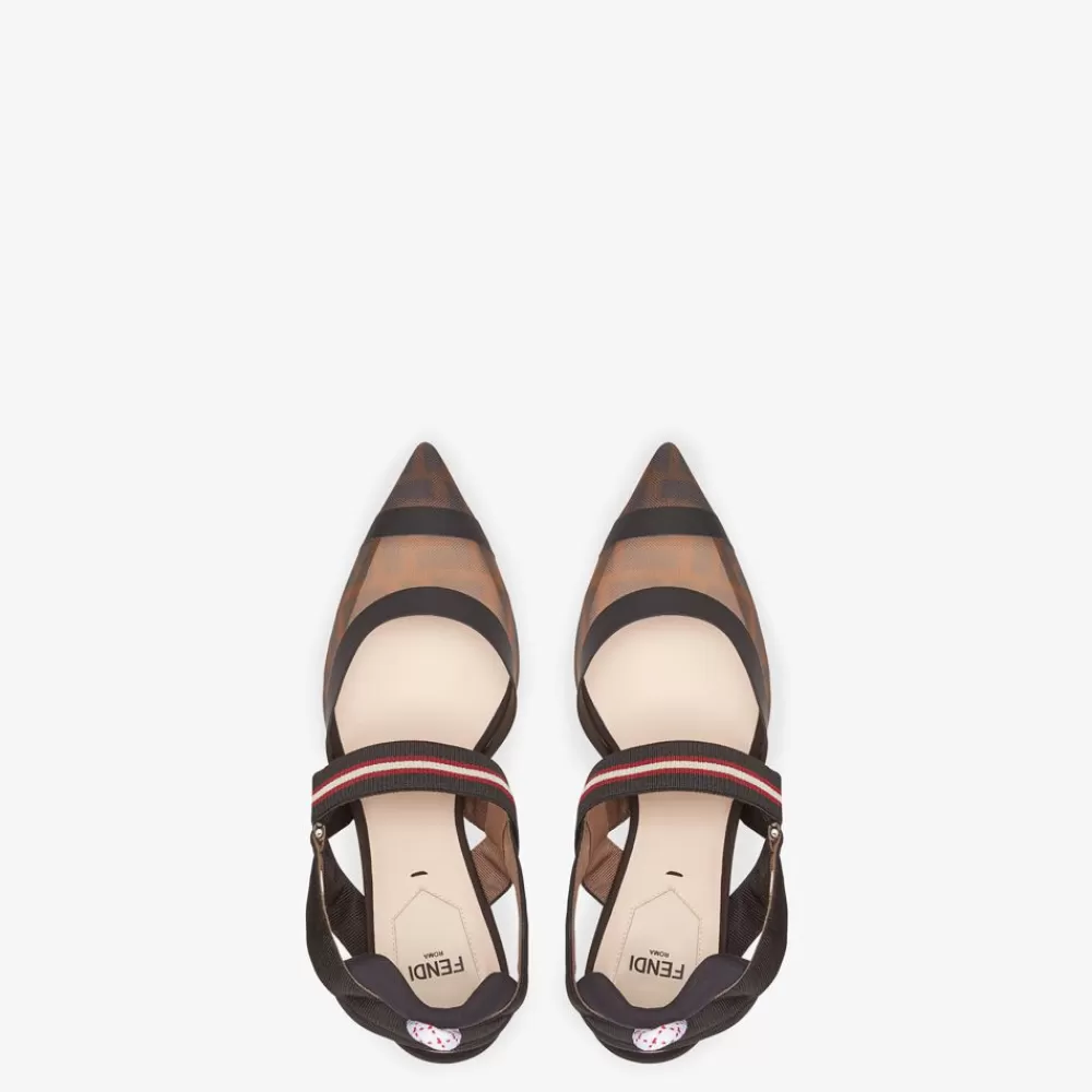 Decollete>Fendi Slingback Tacco Medio In Rete Tecnica Multicolor