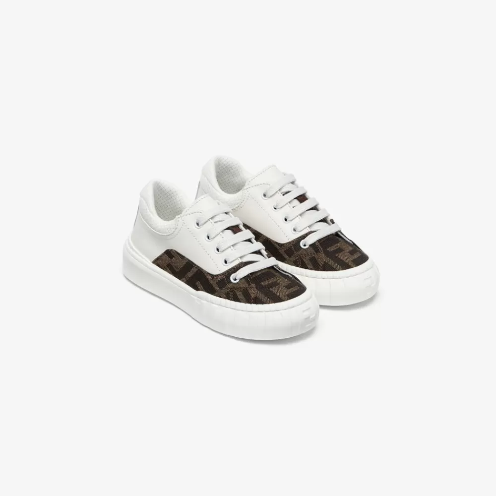 Scarpe>Fendi Sneaker Primi Passi In Pelle Bianca E Tessuto Con Logo