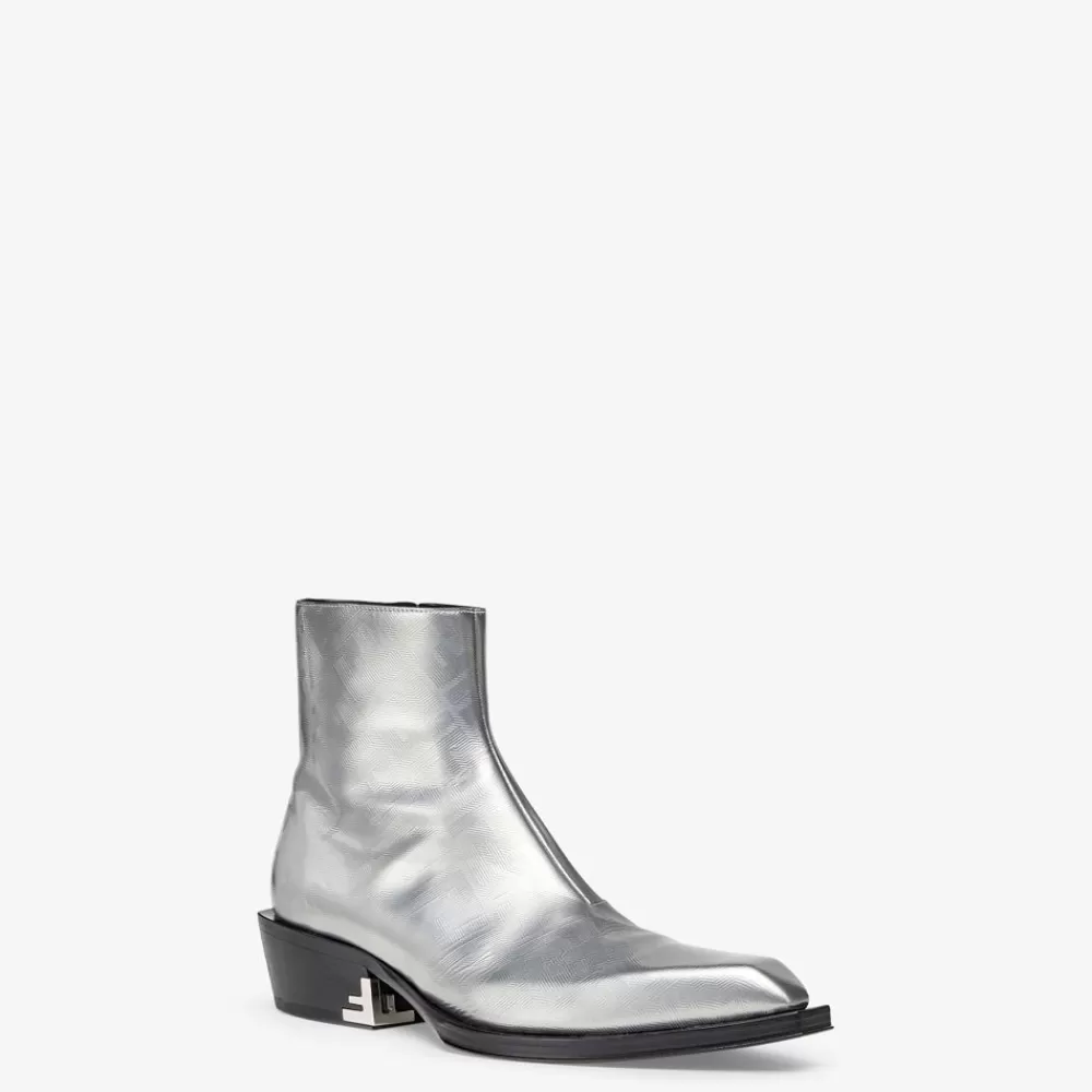 Stivaletti E Scarpe Allacciate>Fendi Stivale In Pelle Laminata Argento