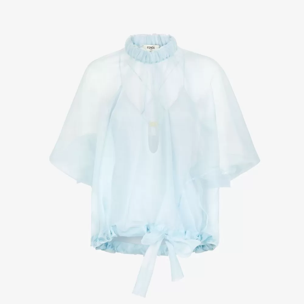 Top E Camicie>Fendi Top In Organza Di Seta Azzurra