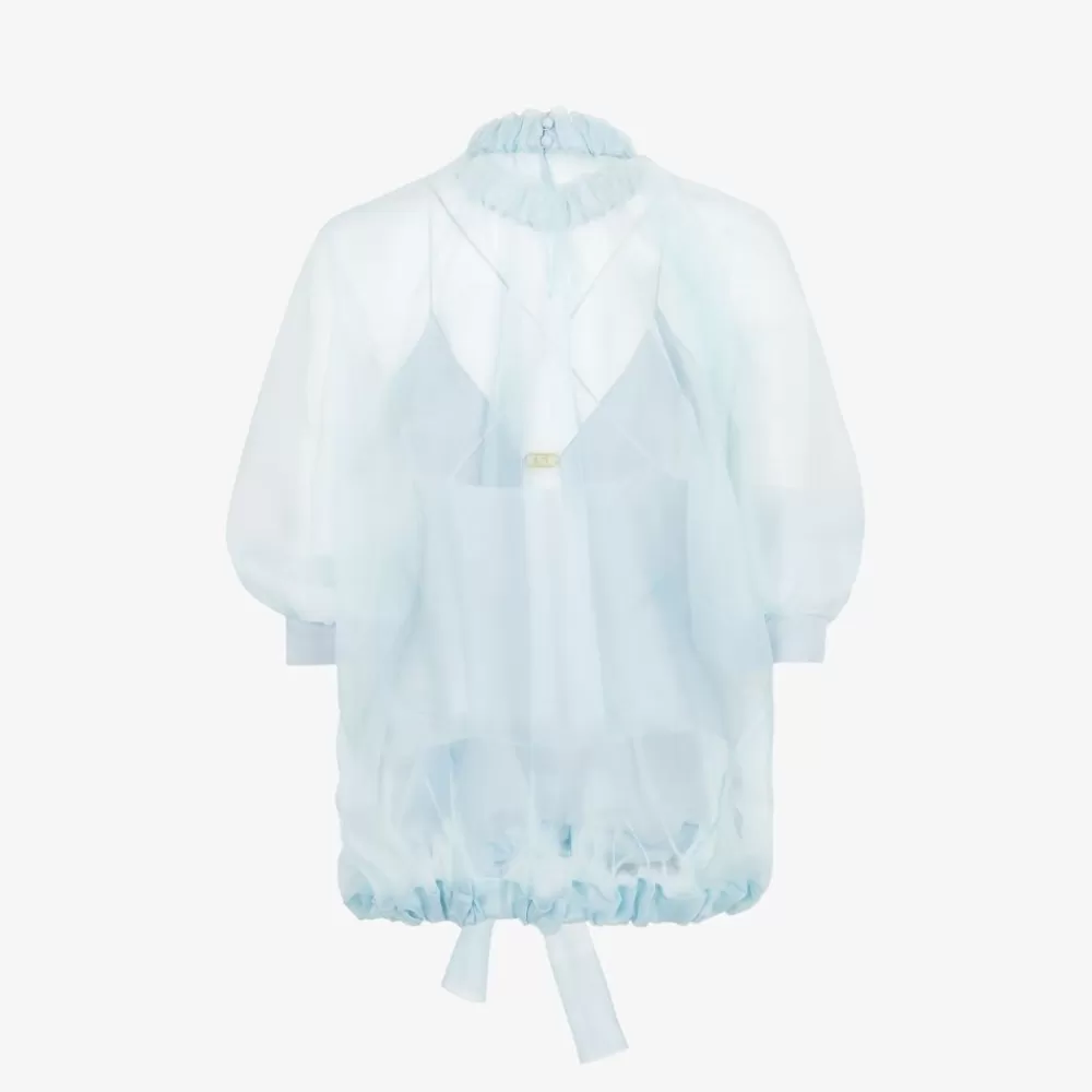 Top E Camicie>Fendi Top In Organza Di Seta Azzurra
