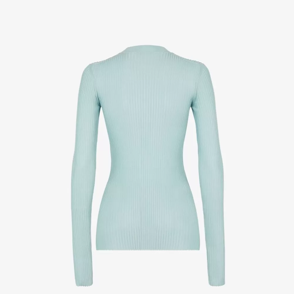 Maglieria>Fendi Top In Seta E Viscosa Azzurra