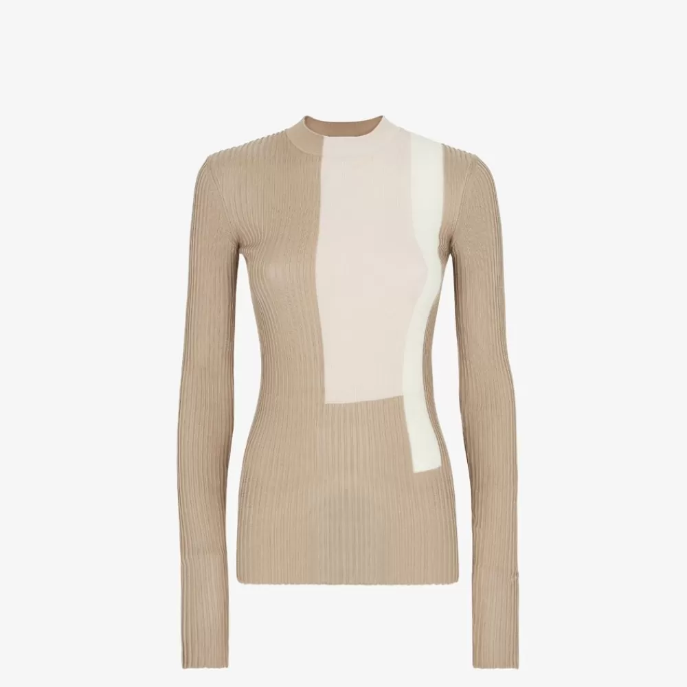 Maglieria>Fendi Top In Seta E Viscosa Beige