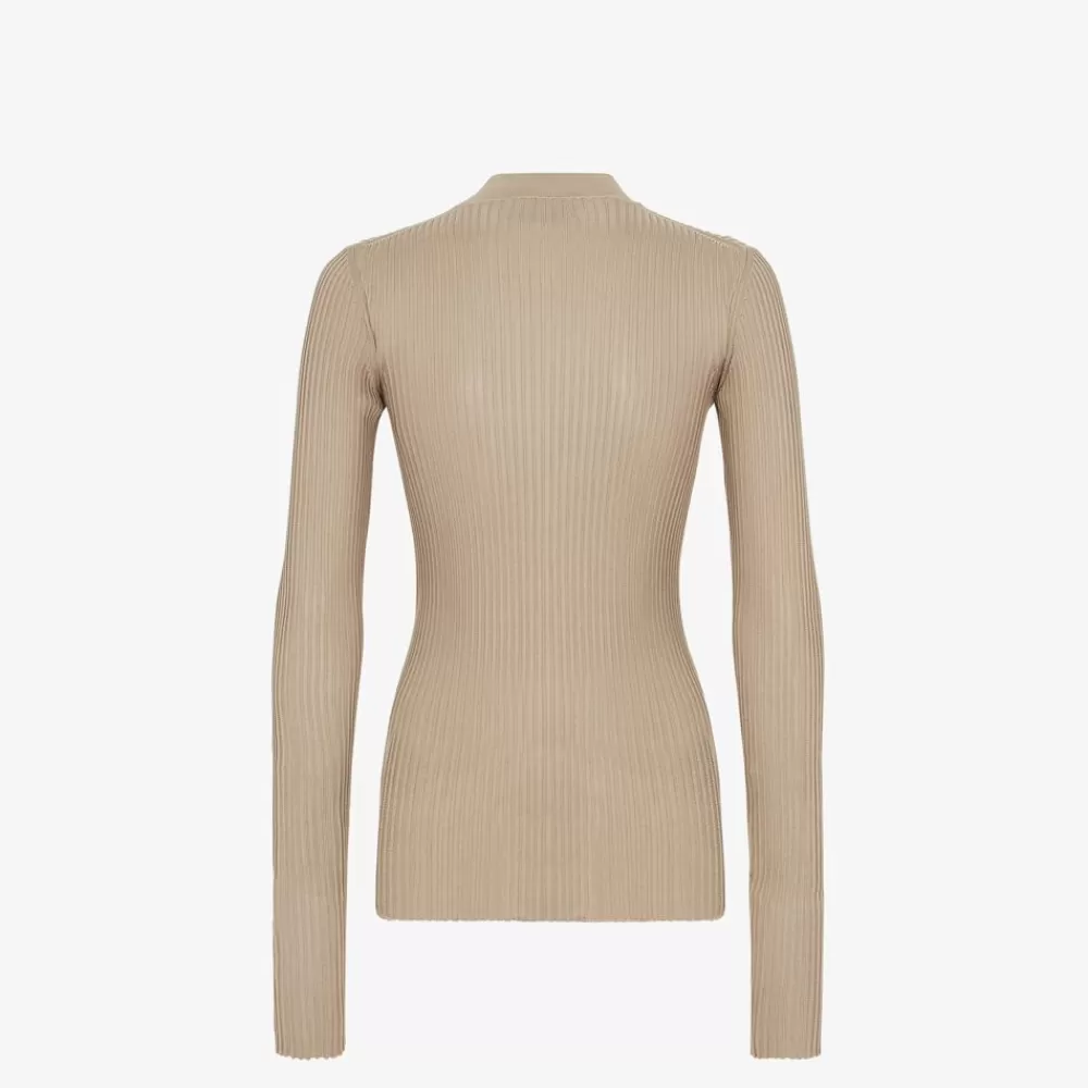 Maglieria>Fendi Top In Seta E Viscosa Beige